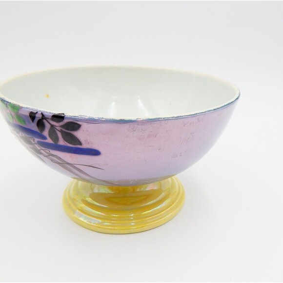 Lusterware Flower Frog Rim Domed Hand Painted Japan Birds Leaves Purple Green - Picture 15 of 16